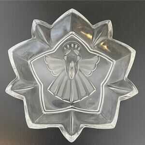 Gorham Clear Glass Etched Angel of Peace Star Candy Dish 7 inch Christmas Decor